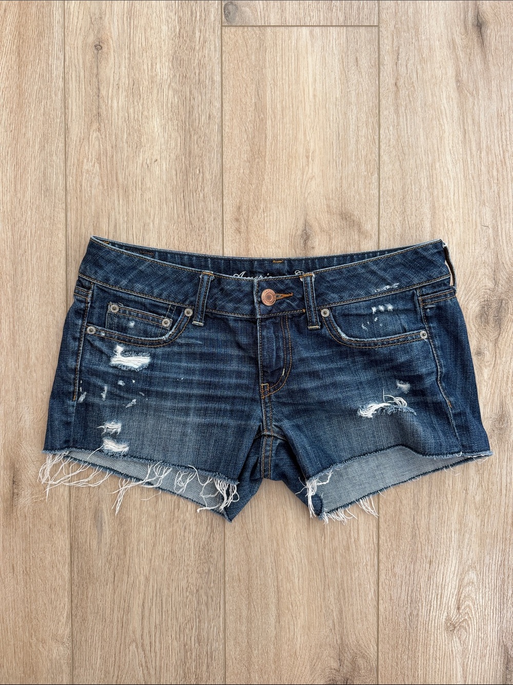 American Eagle Outfitters Dark Blue Distressed Denim Cutoff Shorts
